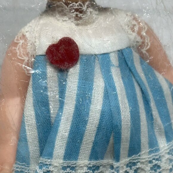 Honey Child Baby Girl Doll Plastic Brown Hair Blue Stripe Dress VTG Hong Kong 7" - Picture 7 of 10